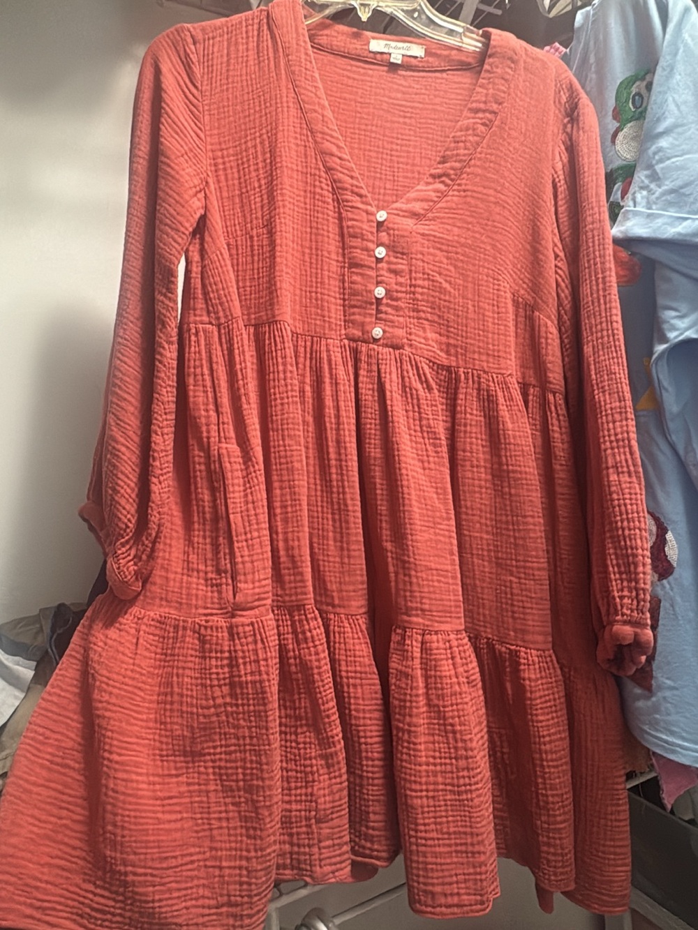Women's Gauze Tiered Tunic Dress - Rust